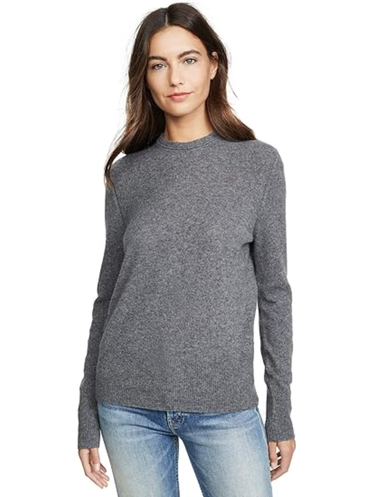 Women's Heather Grey 100% Cashmere Crew Sweater - Sanni Style, Customizable (Large)