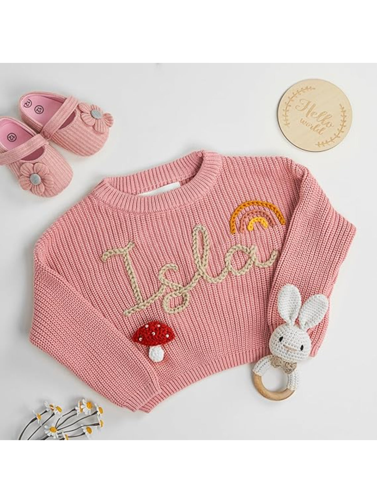 Made-to-Order 100% Cashmere Hand-Embroidered Name Jumper — Luxury Kids Sweater