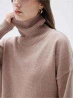 Women’s 100% Cashmere Oversized Turtleneck Sweater – Chunky Knit Pullover Jumper