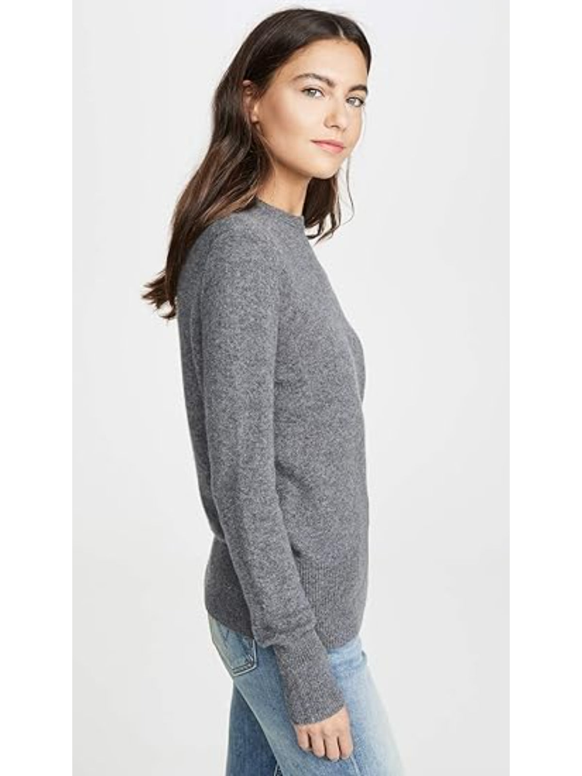 Women's Heather Grey 100% Cashmere Crew Sweater - Sanni Style, Customizable (Large)