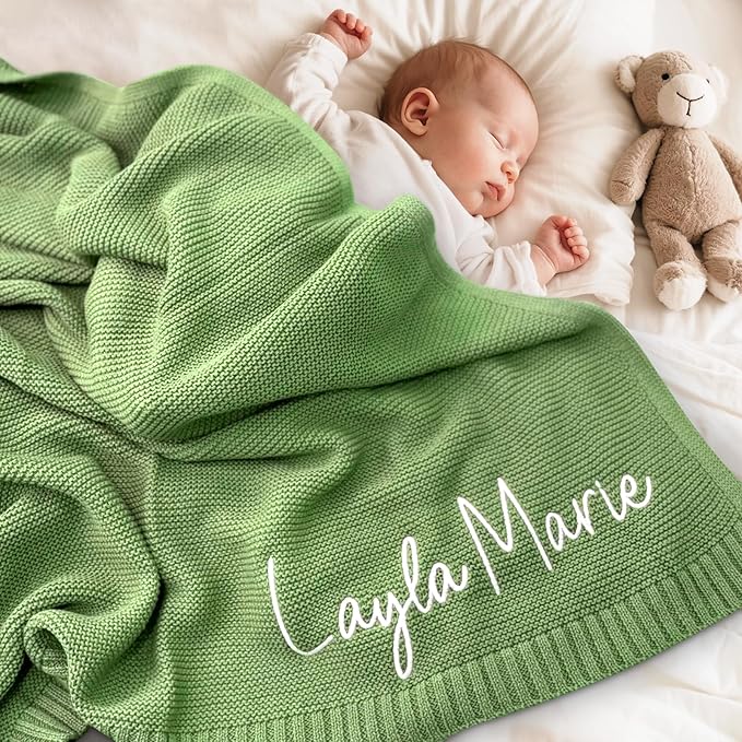 Luxury 100% Cashmere Personalized Baby Blanket — Hand-Embroidered Name, 30×40in Newborn Gift