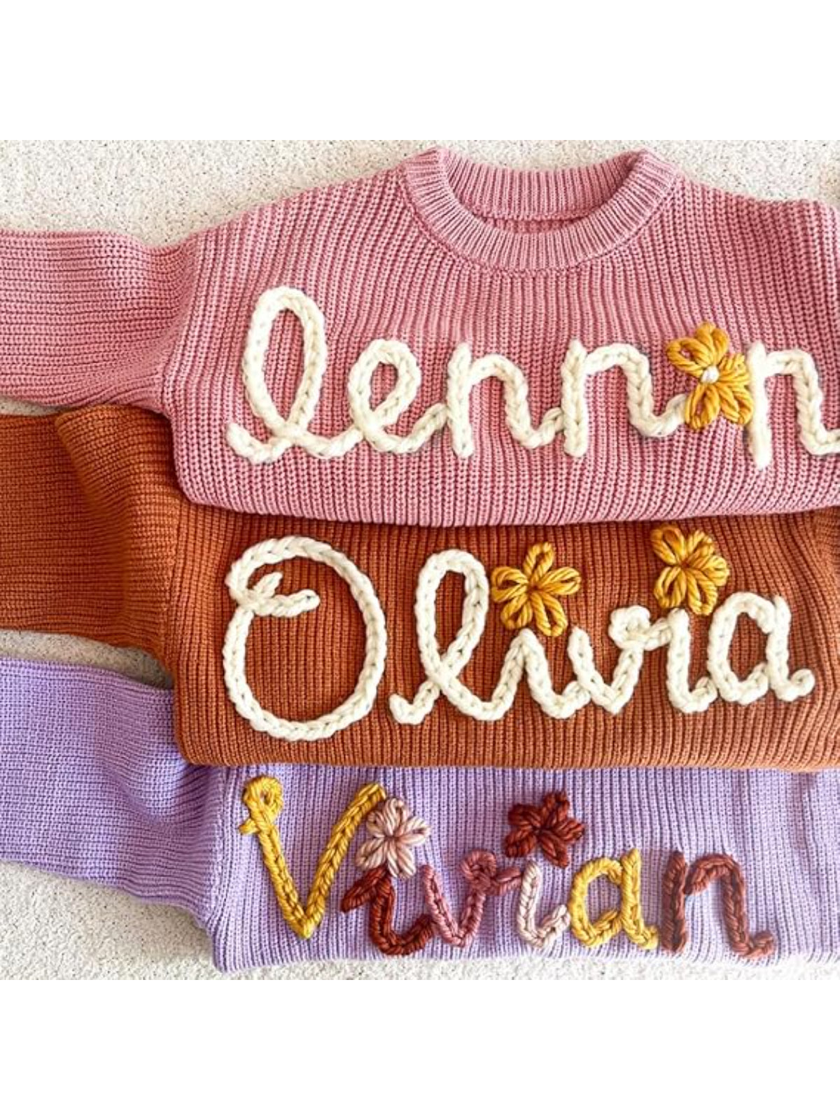 Made-to-Order 100% Cashmere Hand-Embroidered Name Jumper — Luxury Kids Sweater