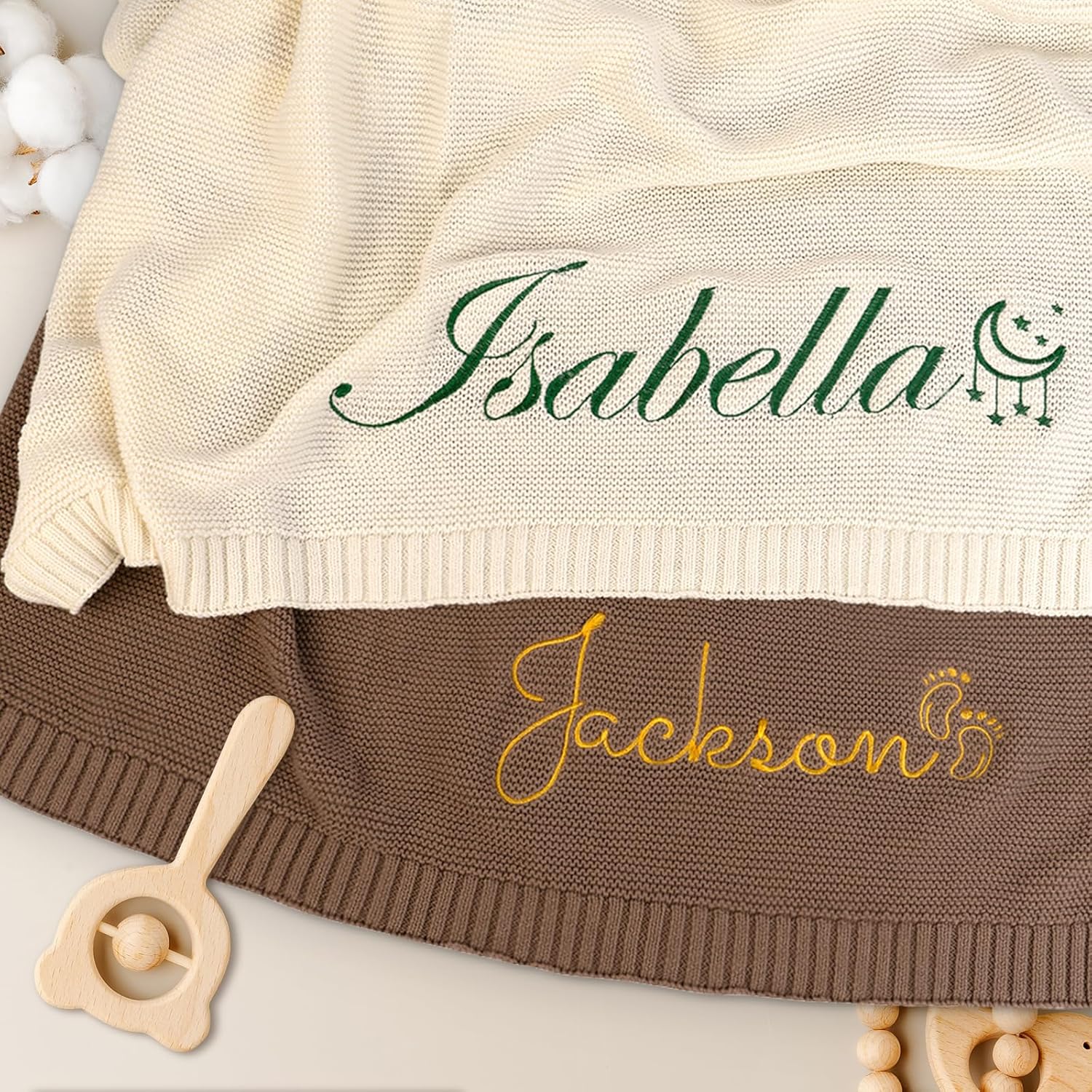 Luxury 100% Cashmere Personalized Baby Blanket — Hand-Embroidered Name, 30×40in Newborn Gift