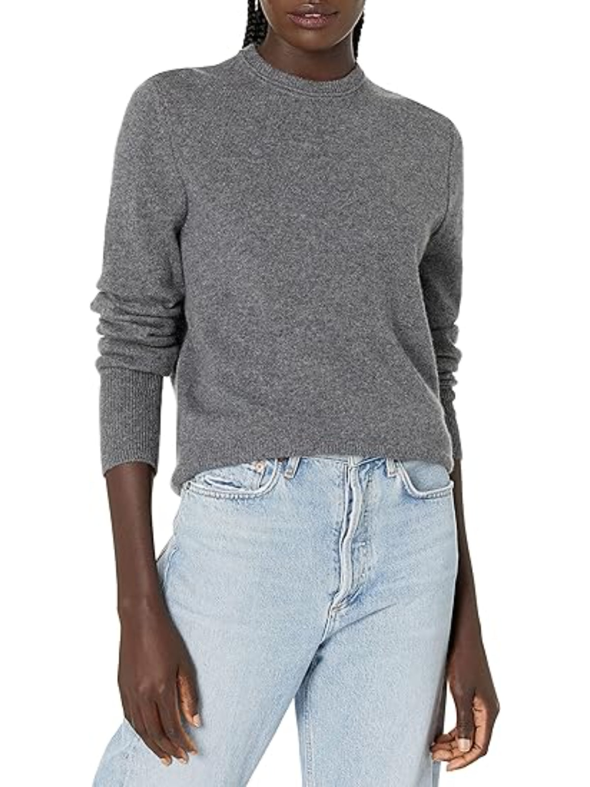 Women's Heather Grey 100% Cashmere Crew Sweater - Sanni Style, Customizable (Large)