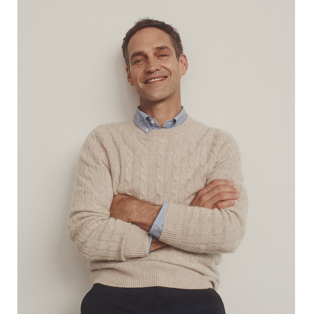 Classic Cashmere Cable-Knit Sweater — 100% Cashmere, Custom Fit & Name Embroidery