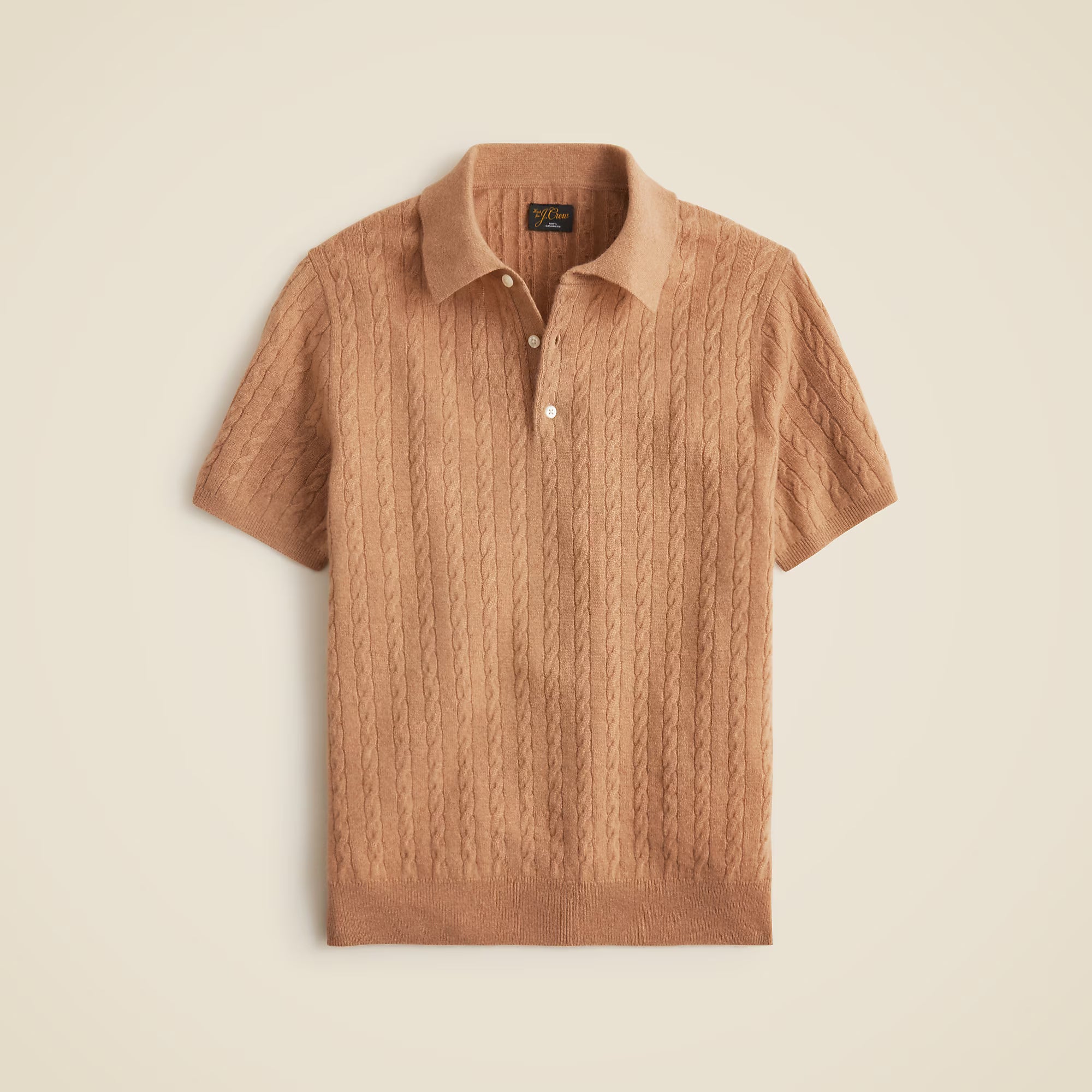 Short-Sleeve Cashmere Cable-Knit Sweater-Polo — Lightweight Luxury Knit