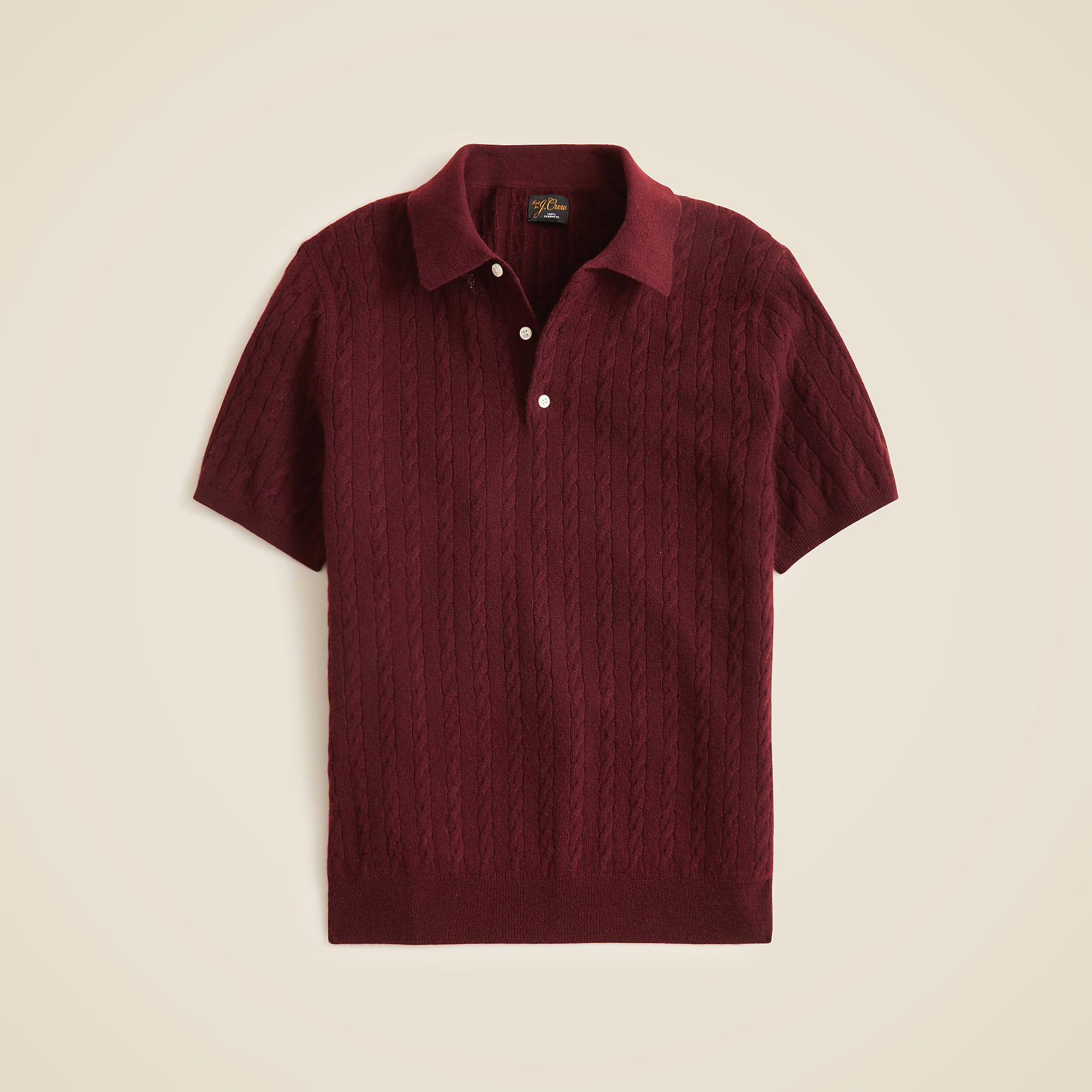 Short-Sleeve Cashmere Cable-Knit Sweater-Polo — Lightweight Luxury Knit