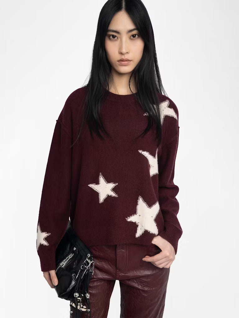 Star Jacquard 100% Cashmere Sweater — Personalized & Hand-Embroidered