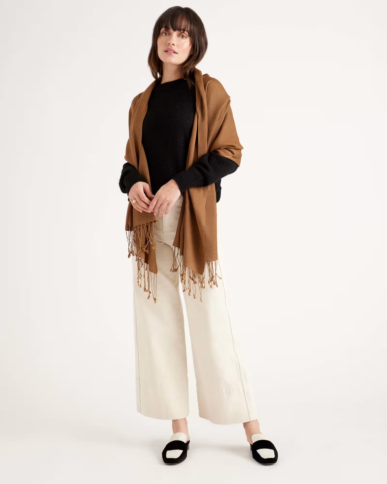 Featherweight Cashmere Silk Fringe Scarf — 100% Pure Cashmere & Silk Blend, Custom Embroidery