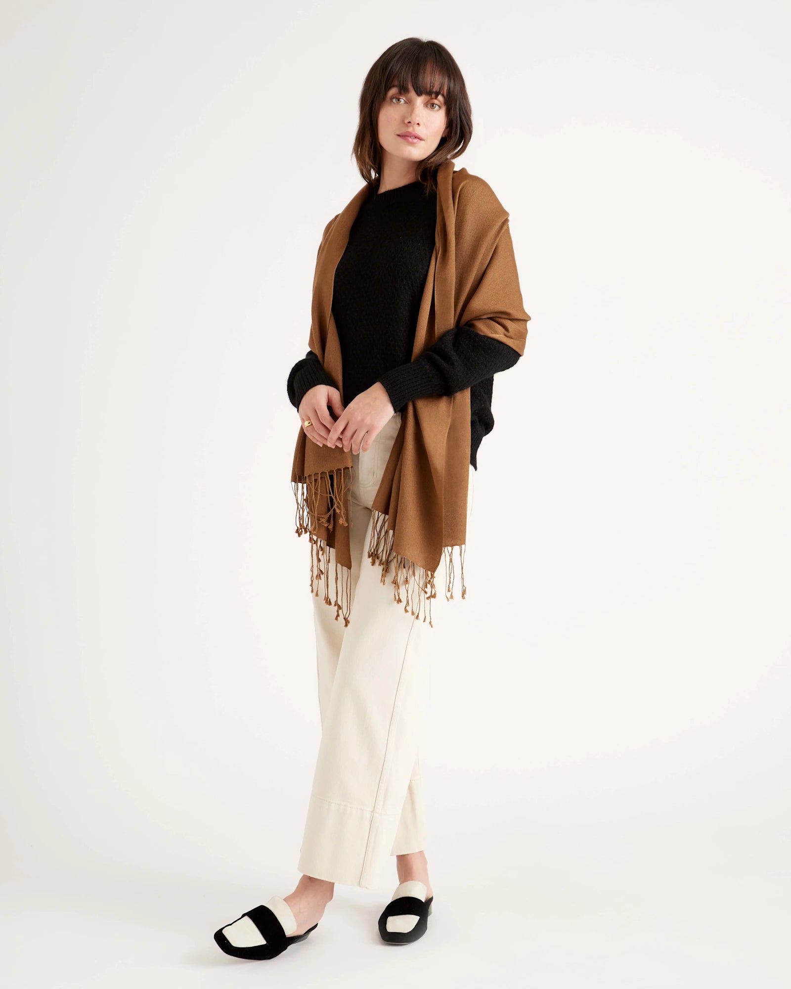 Featherweight Cashmere Silk Fringe Scarf — 100% Pure Cashmere & Silk Blend, Custom Embroidery