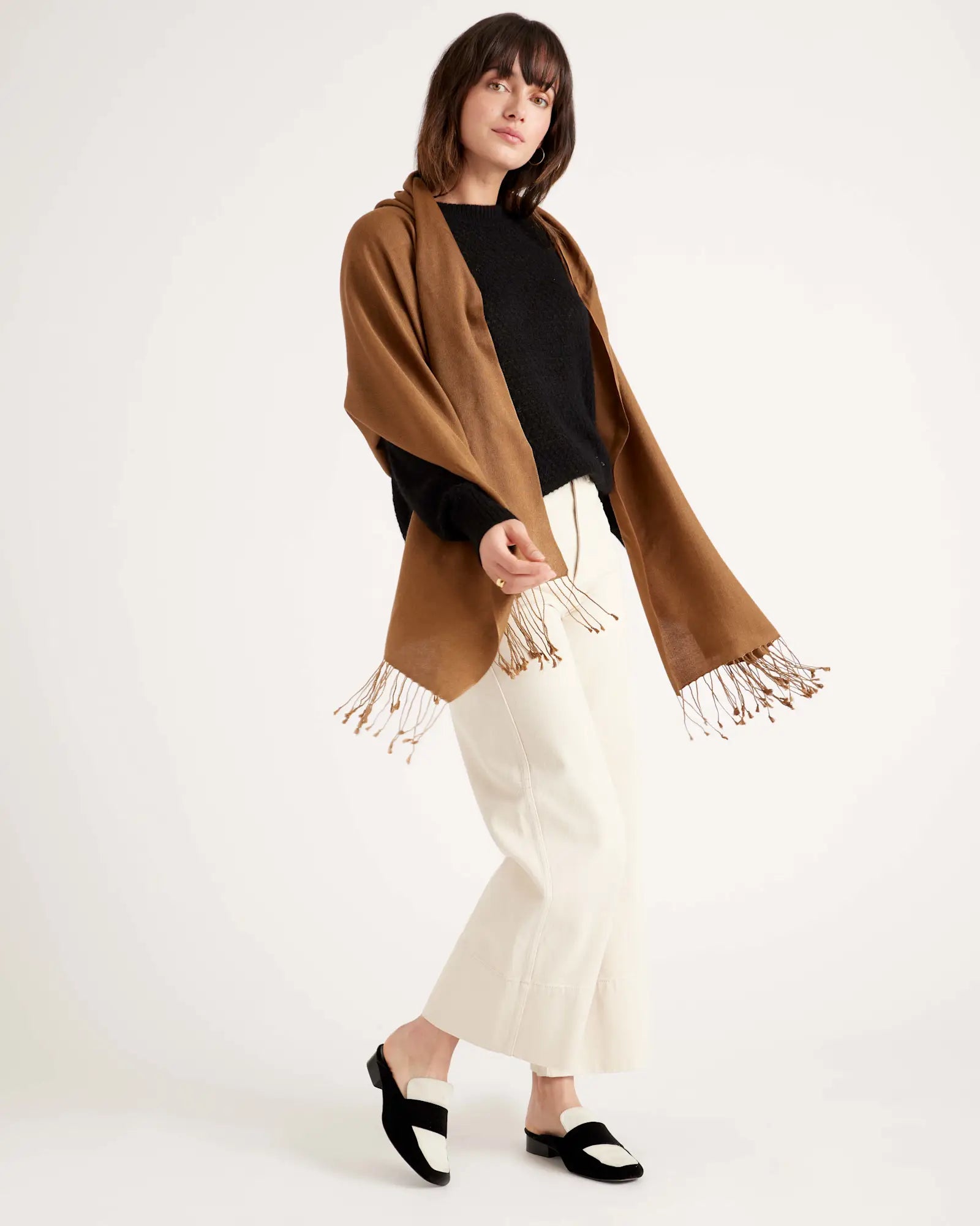 Featherweight Cashmere Silk Fringe Scarf — 100% Pure Cashmere & Silk Blend, Custom Embroidery