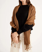 Featherweight Cashmere Silk Fringe Scarf — 100% Pure Cashmere & Silk Blend, Custom Embroidery