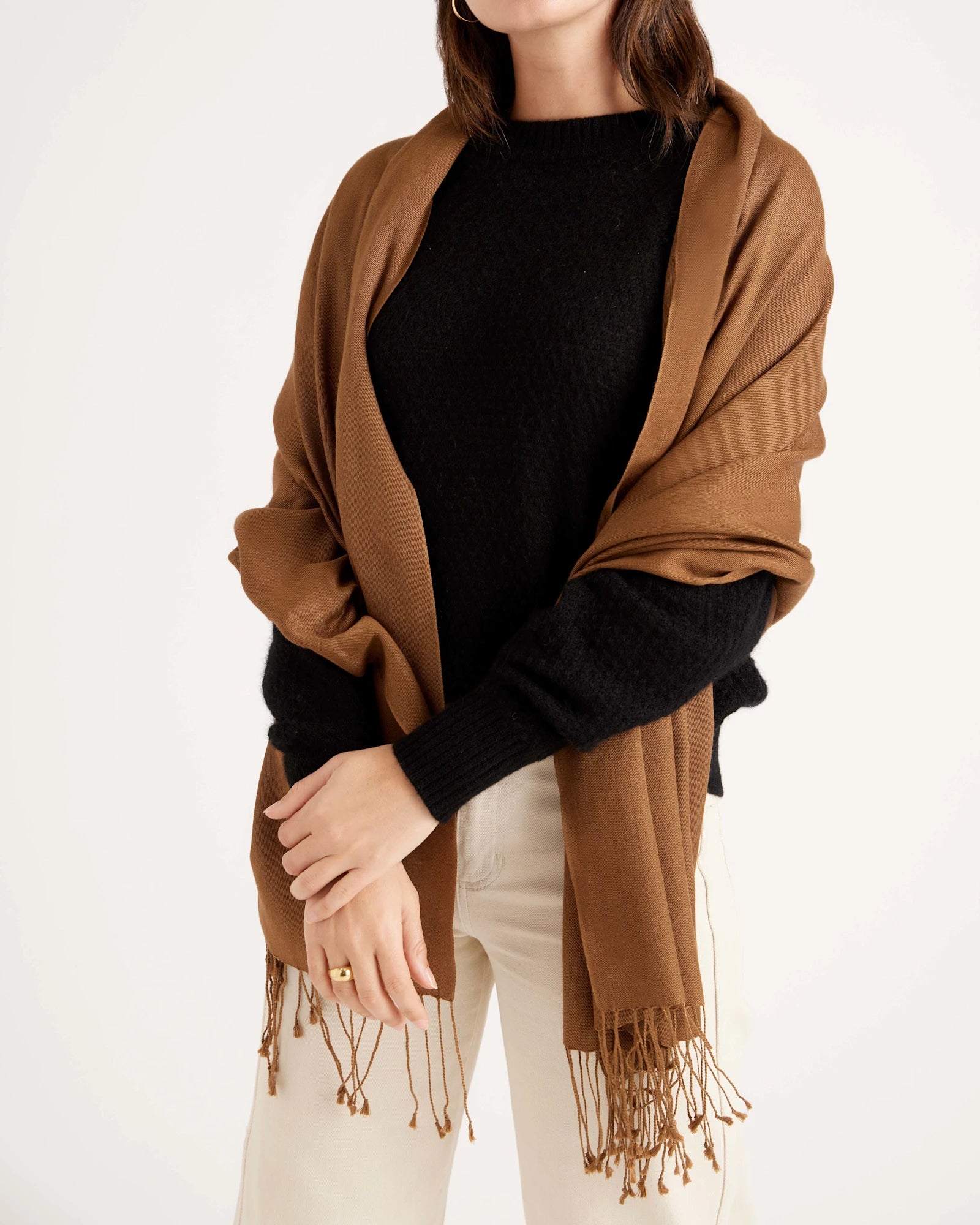 Featherweight Cashmere Silk Fringe Scarf — 100% Pure Cashmere & Silk Blend, Custom Embroidery