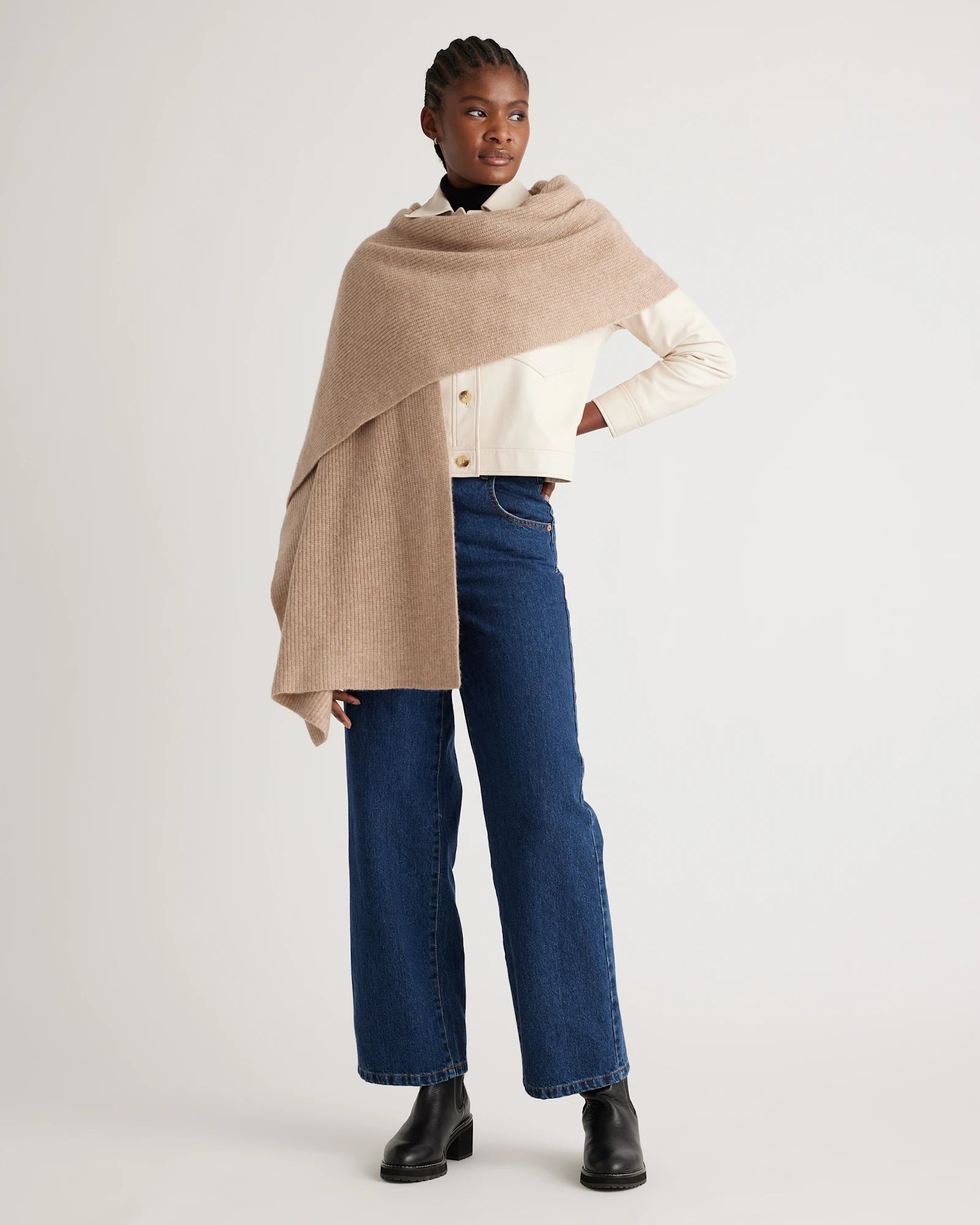 Mongolian Cashmere Ribbed Wrap — 100% Pure Cashmere, Custom Embroidery & Sustainable Luxury
