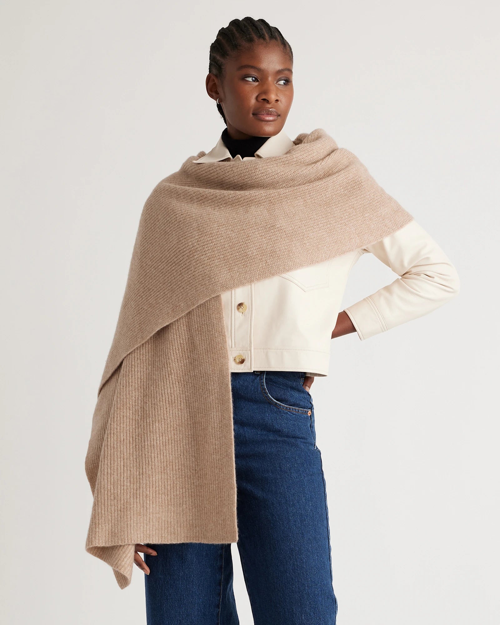 Mongolian Cashmere Ribbed Wrap — 100% Pure Cashmere, Custom Embroidery & Sustainable Luxury
