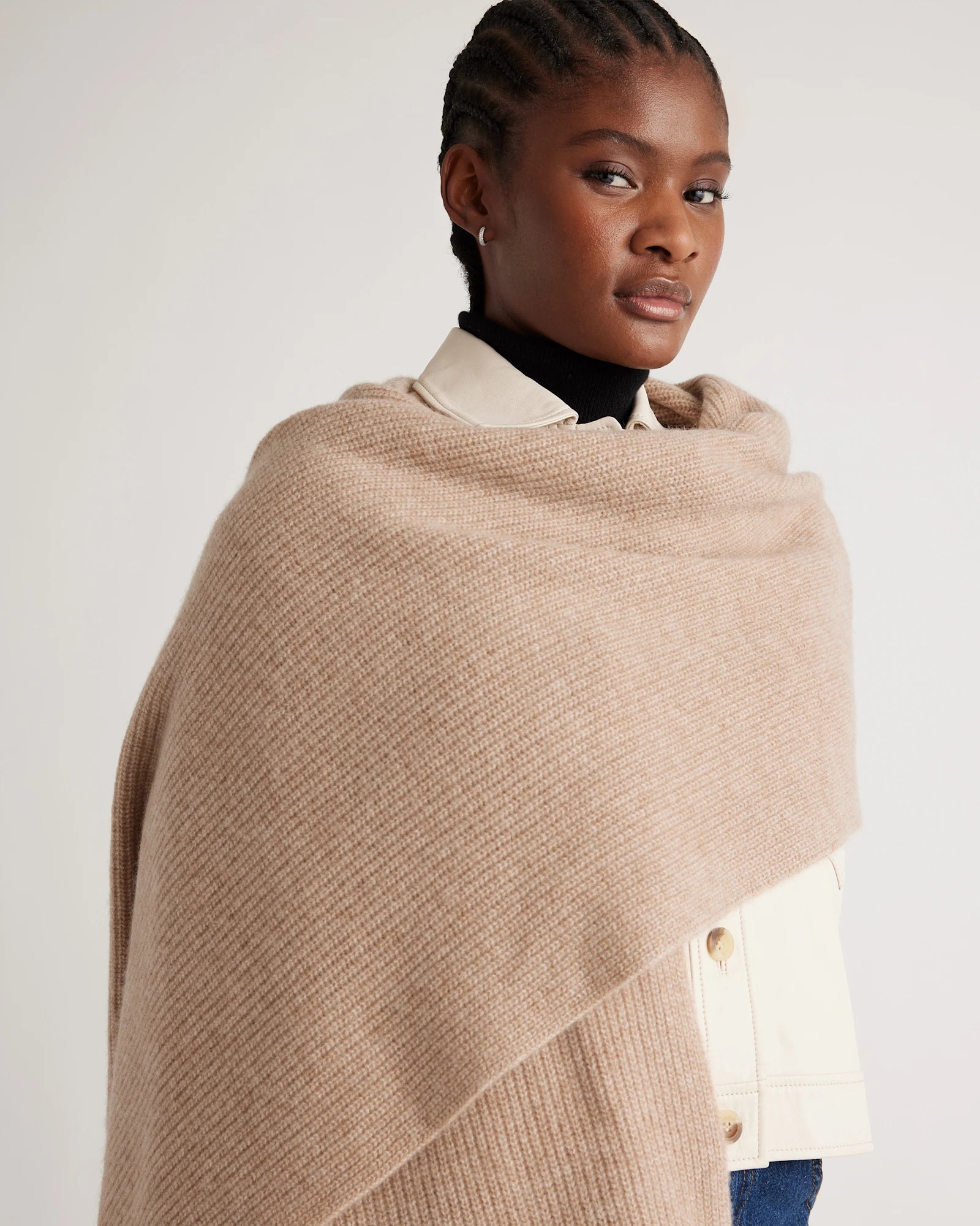 Mongolian Cashmere Ribbed Wrap — 100% Pure Cashmere, Custom Embroidery & Sustainable Luxury
