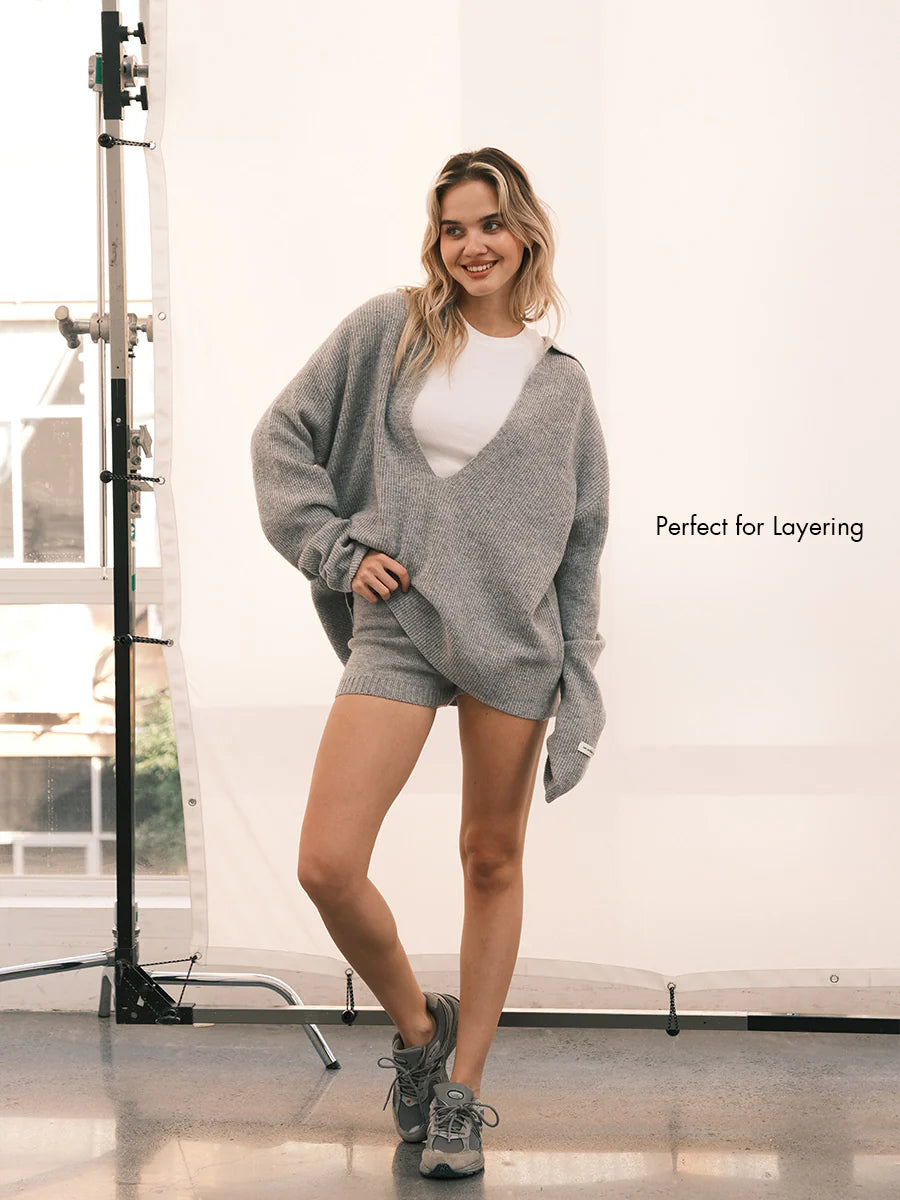 Oversized V-Neck 100% Cashmere Sweater — Made-to-Measure & Hand Embroidery