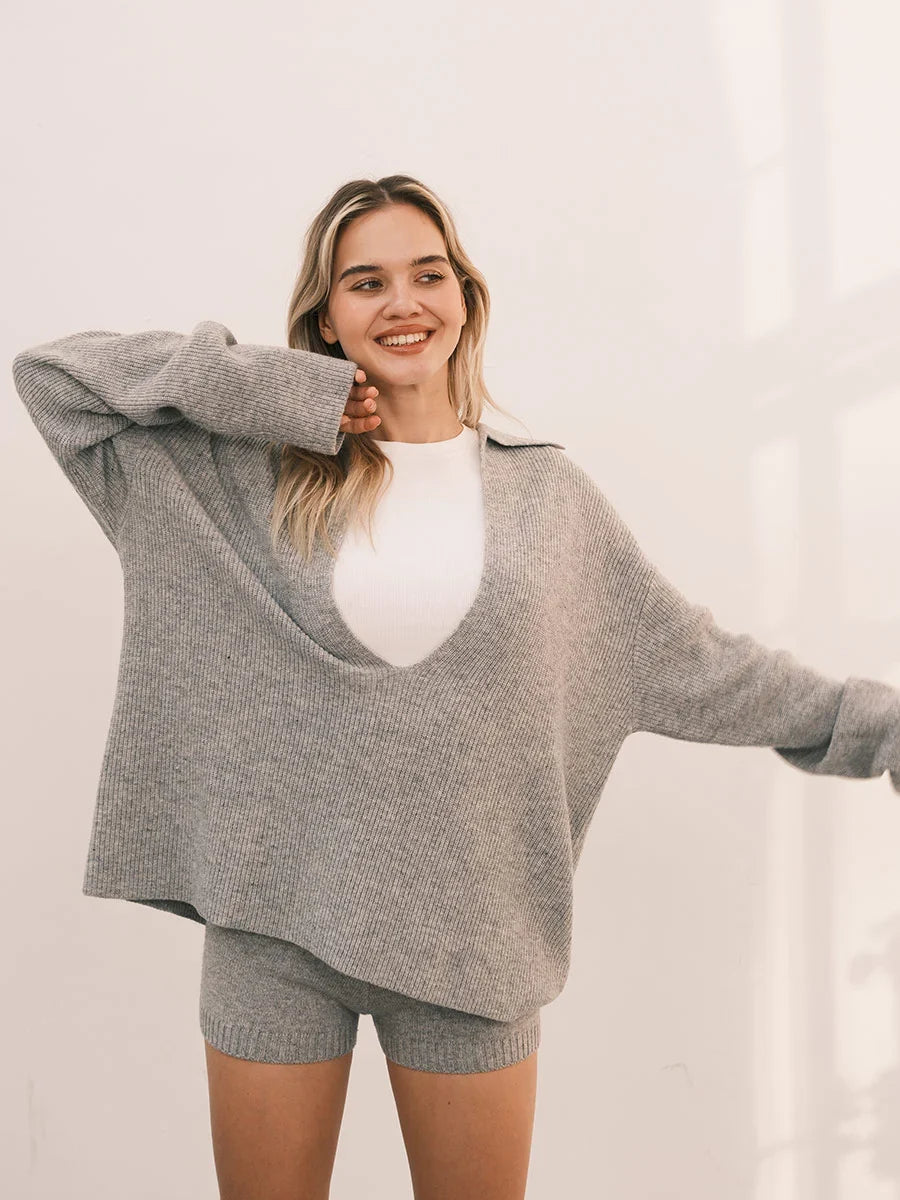 Oversized V-Neck 100% Cashmere Sweater — Made-to-Measure & Hand Embroidery