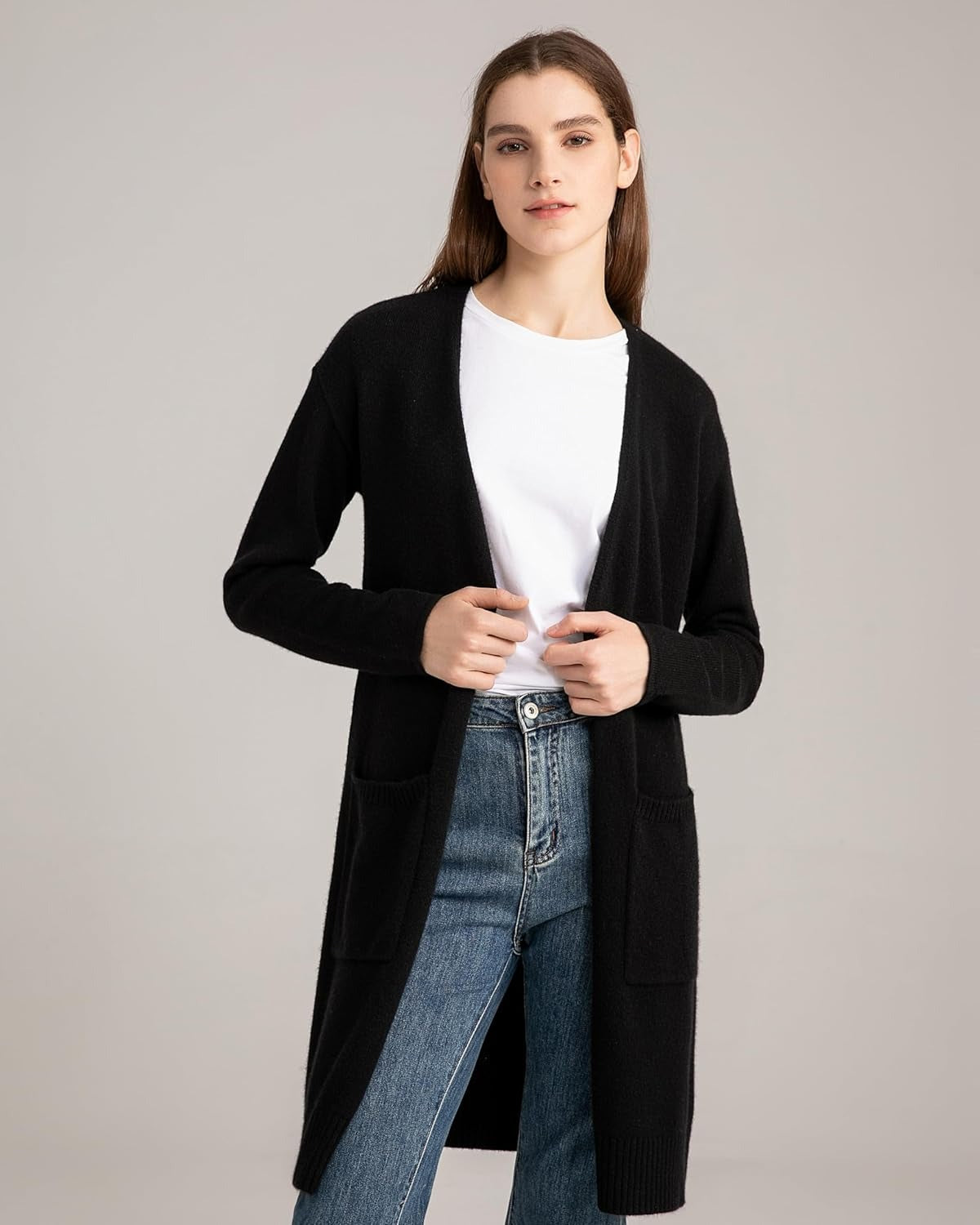 Long Sweater Cardigan Women 100% Pure Cashmere Cardigan with Pockets Cashmere Cardigans for Women