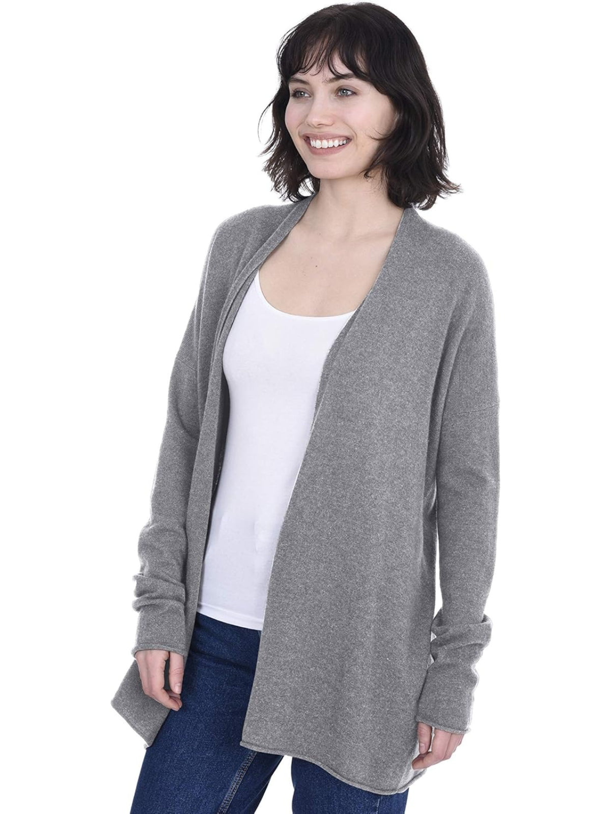 Lightweight Open Front Cardigan 100% Pure Cashmere Long Sleeve Sweater for Women