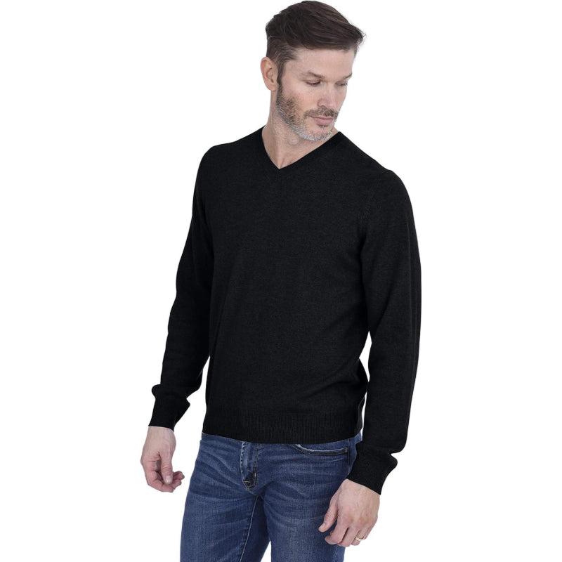 Men’s Basic V-Neck Sweater 100% Pure Cashmere Long Sleeve Classic Pullover