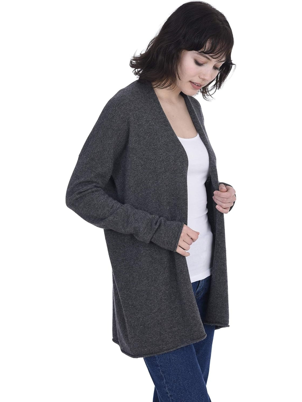 Lightweight Open Front Cardigan 100% Pure Cashmere Long Sleeve Sweater for Women