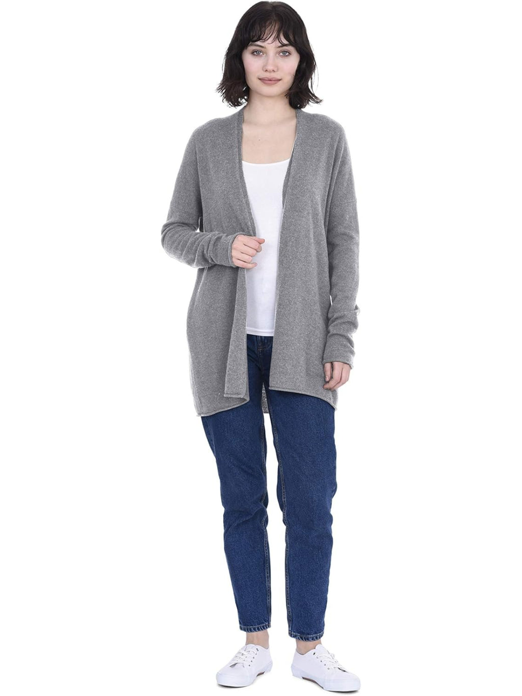 Lightweight Open Front Cardigan 100% Pure Cashmere Long Sleeve Sweater for Women