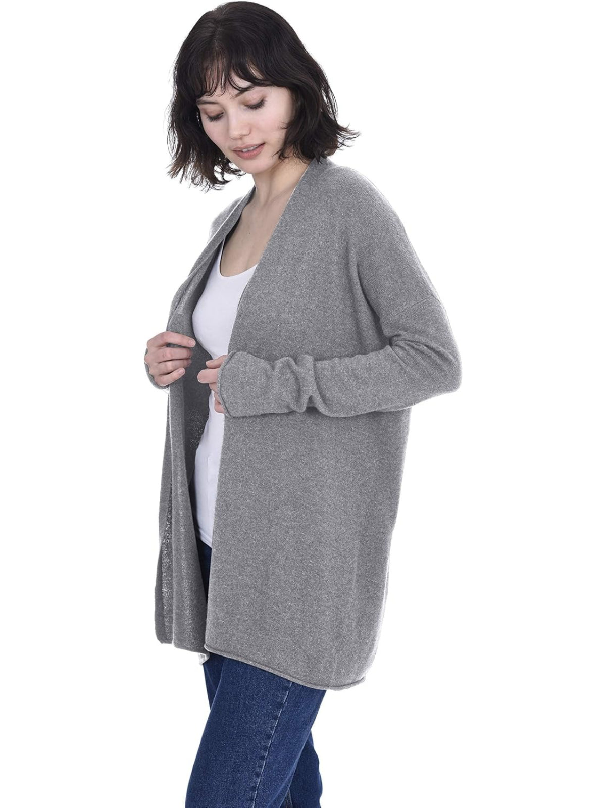 Lightweight Open Front Cardigan 100% Pure Cashmere Long Sleeve Sweater for Women