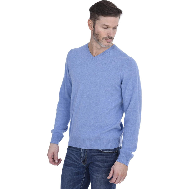 Men’s Basic V-Neck Sweater 100% Pure Cashmere Long Sleeve Classic Pullover