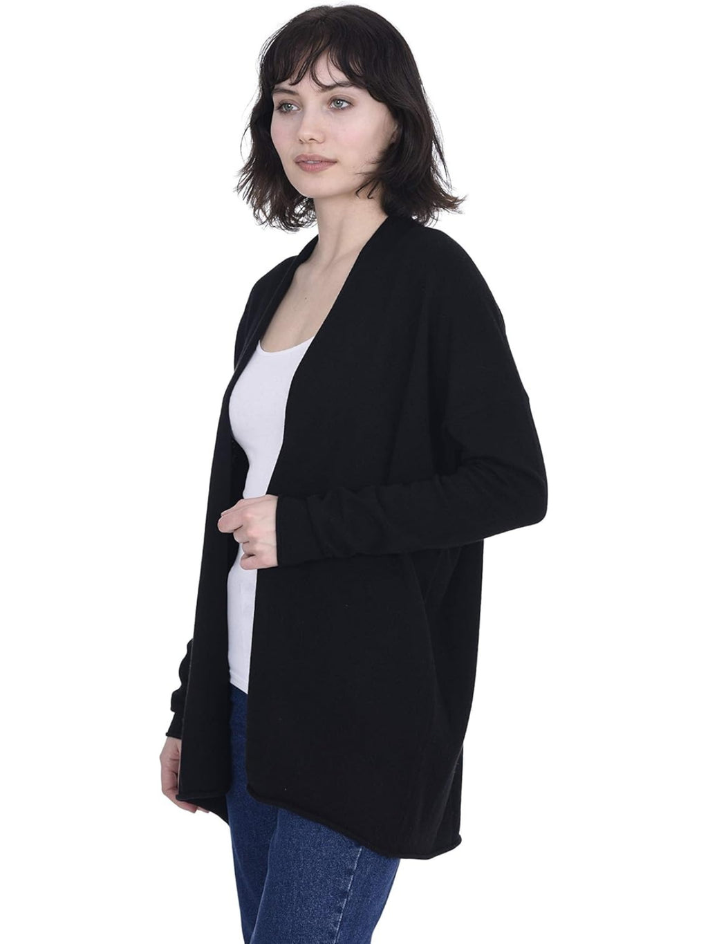 Lightweight Open Front Cardigan 100% Pure Cashmere Long Sleeve Sweater for Women