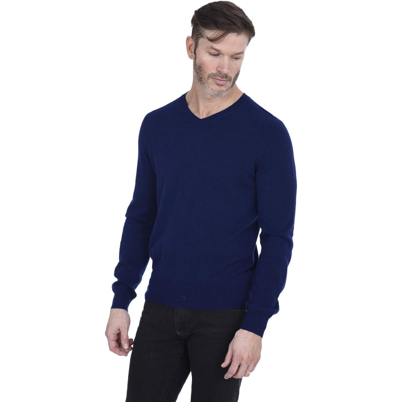Men’s Basic V-Neck Sweater 100% Pure Cashmere Long Sleeve Classic Pullover