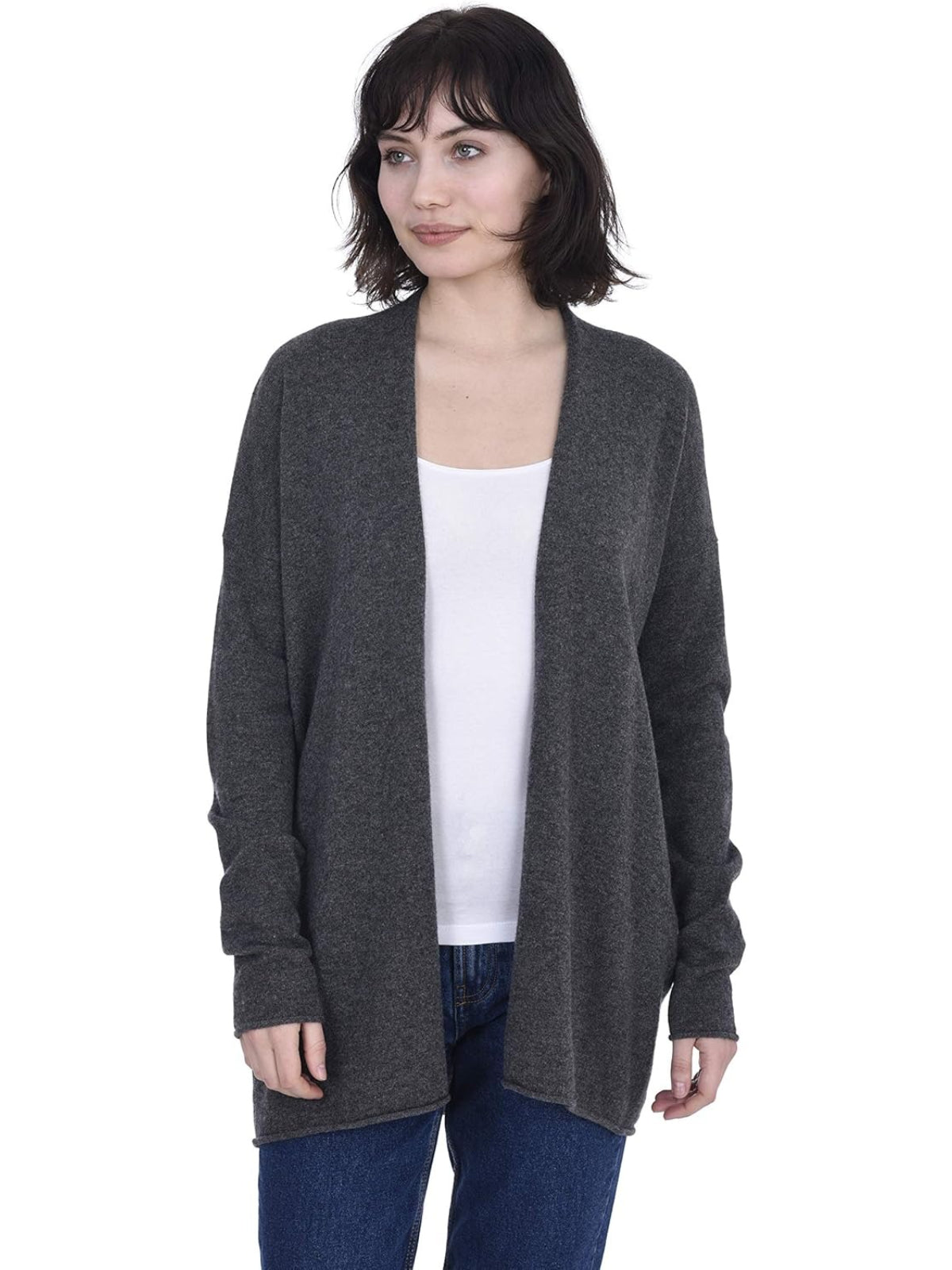 Lightweight Open Front Cardigan 100% Pure Cashmere Long Sleeve Sweater for Women