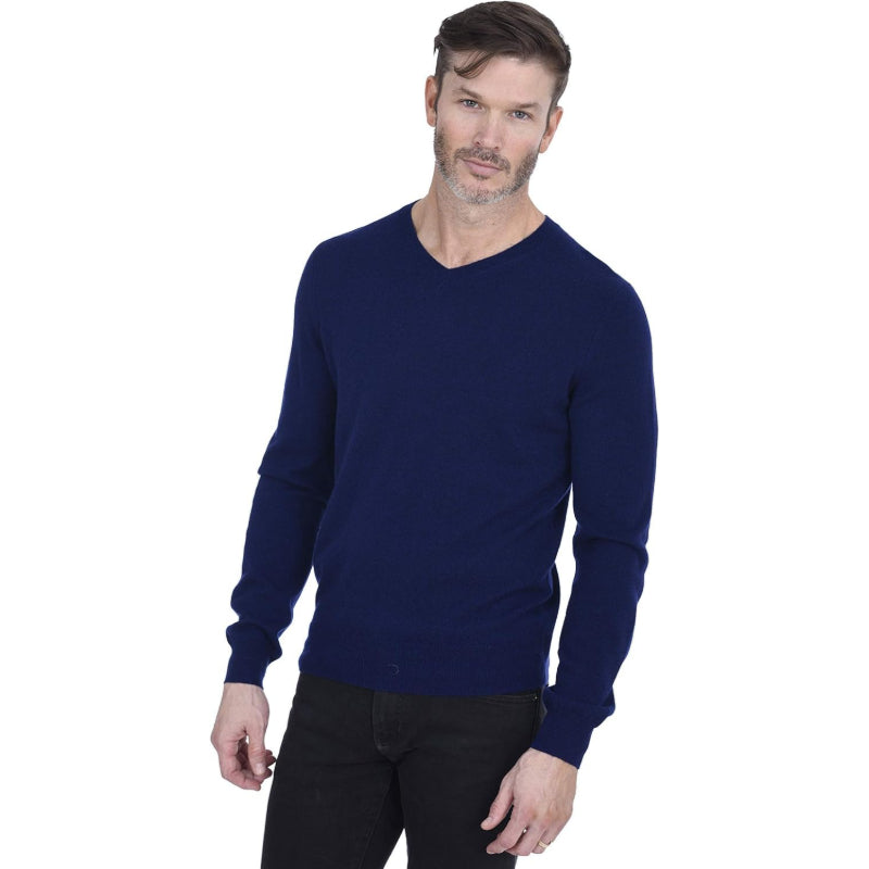 Men’s Basic V-Neck Sweater 100% Pure Cashmere Long Sleeve Classic Pullover