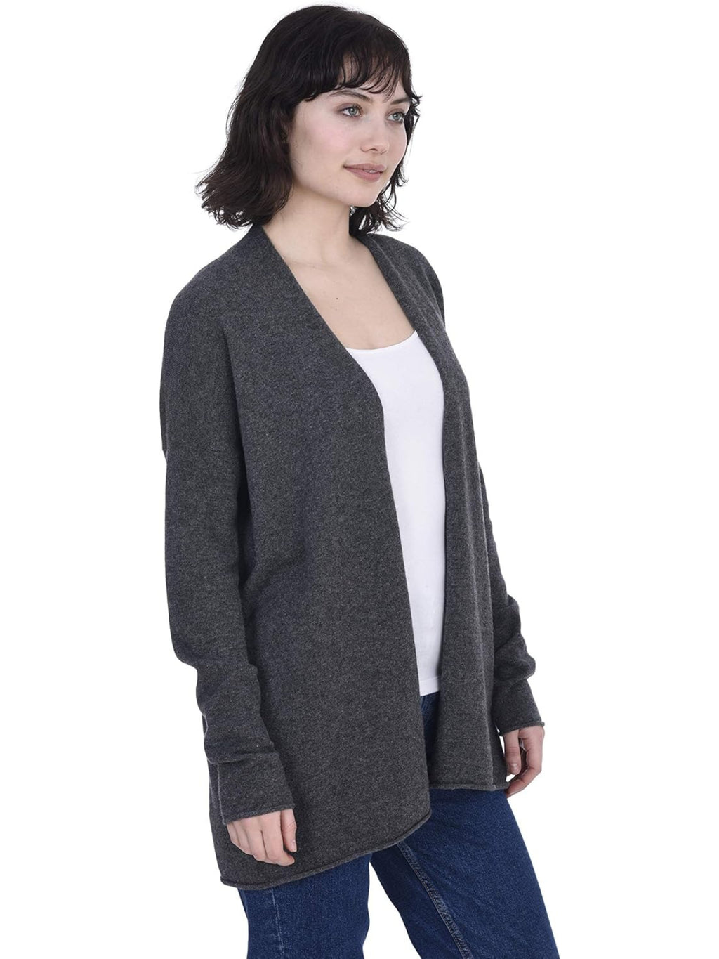 Lightweight Open Front Cardigan 100% Pure Cashmere Long Sleeve Sweater for Women