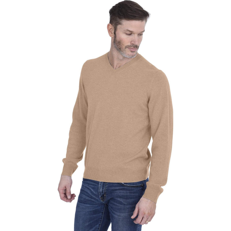 Men’s Basic V-Neck Sweater 100% Pure Cashmere Long Sleeve Classic Pullover