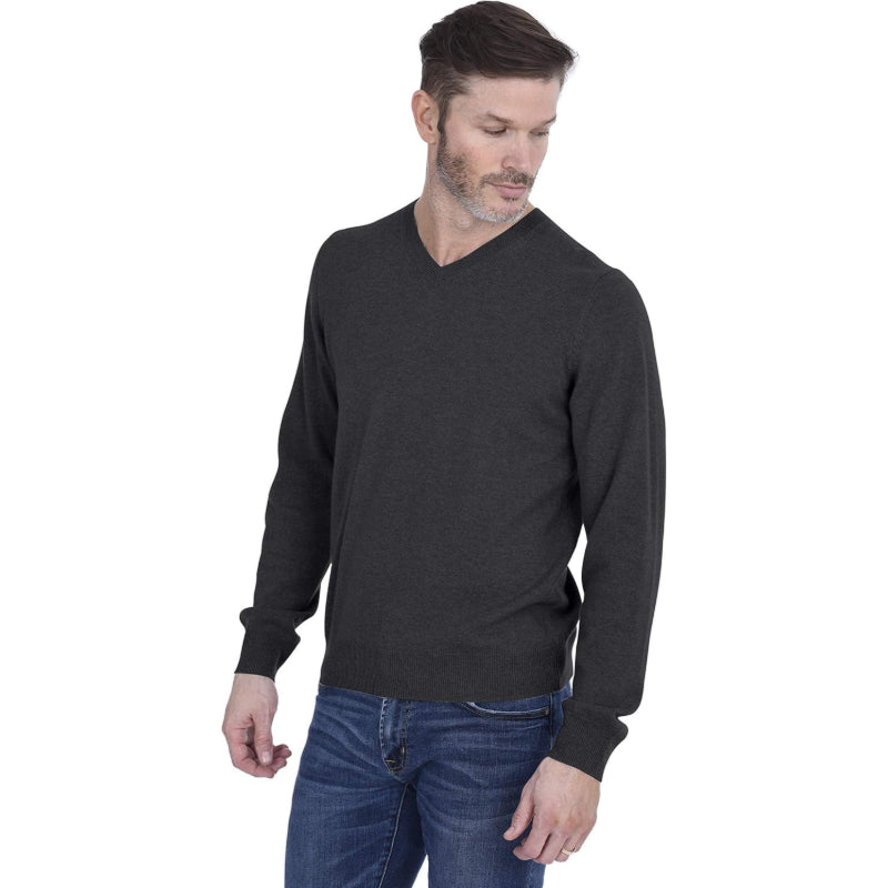 Men’s Basic V-Neck Sweater 100% Pure Cashmere Long Sleeve Classic Pullover