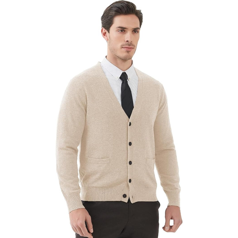 Men's Cardigan Sweater, 100% Cashmere V-Neck Button-Front Cardigan with Pockets
