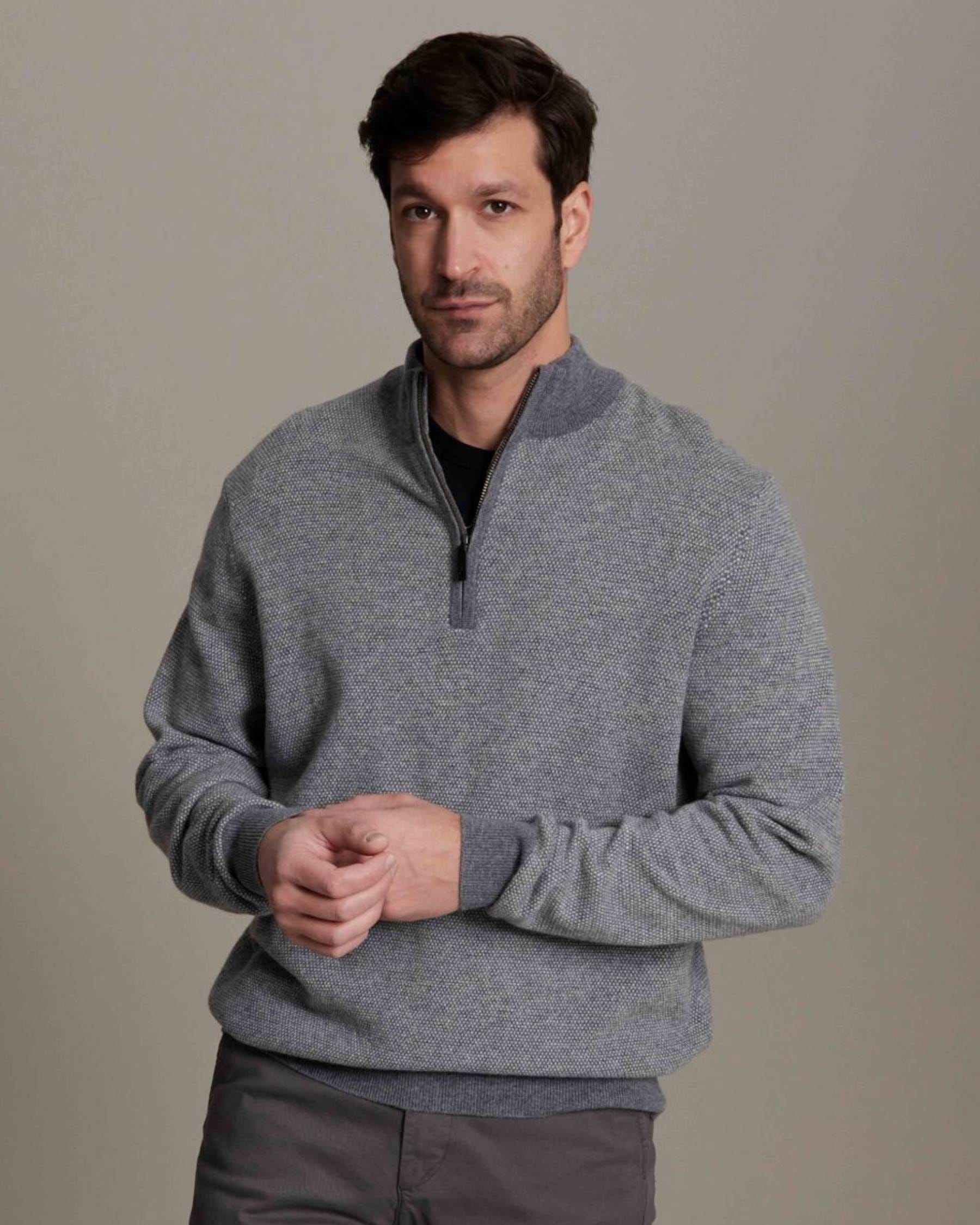 100% Cashmere Qtr Zip Mock Neck