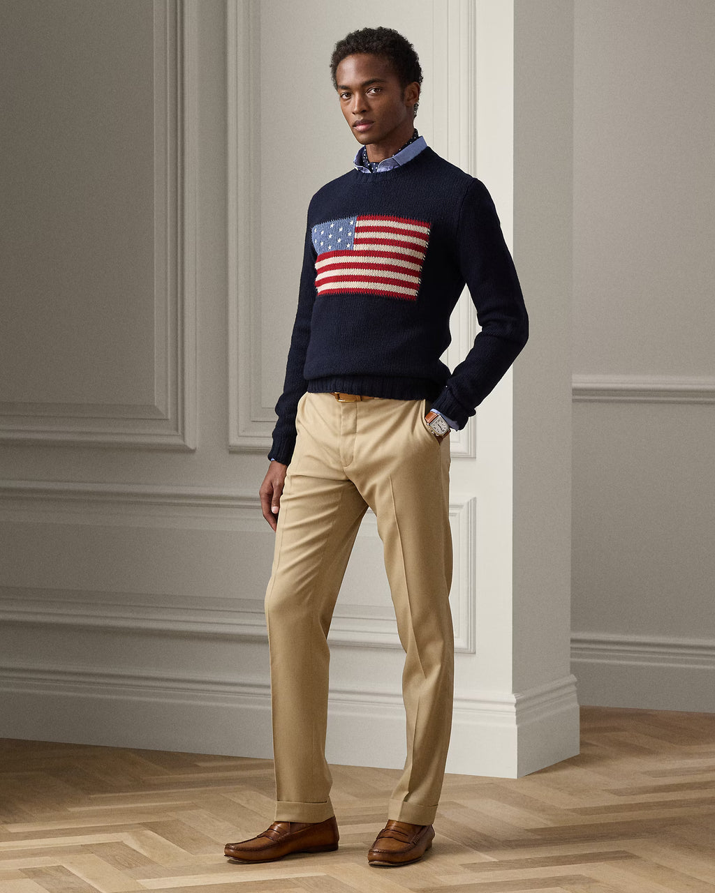 Flag Cashmere Crewneck Sweater — 100% Cashmere, Custom Fit & Personalized Embroidery