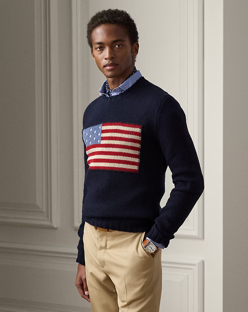 Flag Cashmere Crewneck Sweater — 100% Cashmere, Custom Fit & Personalized Embroidery