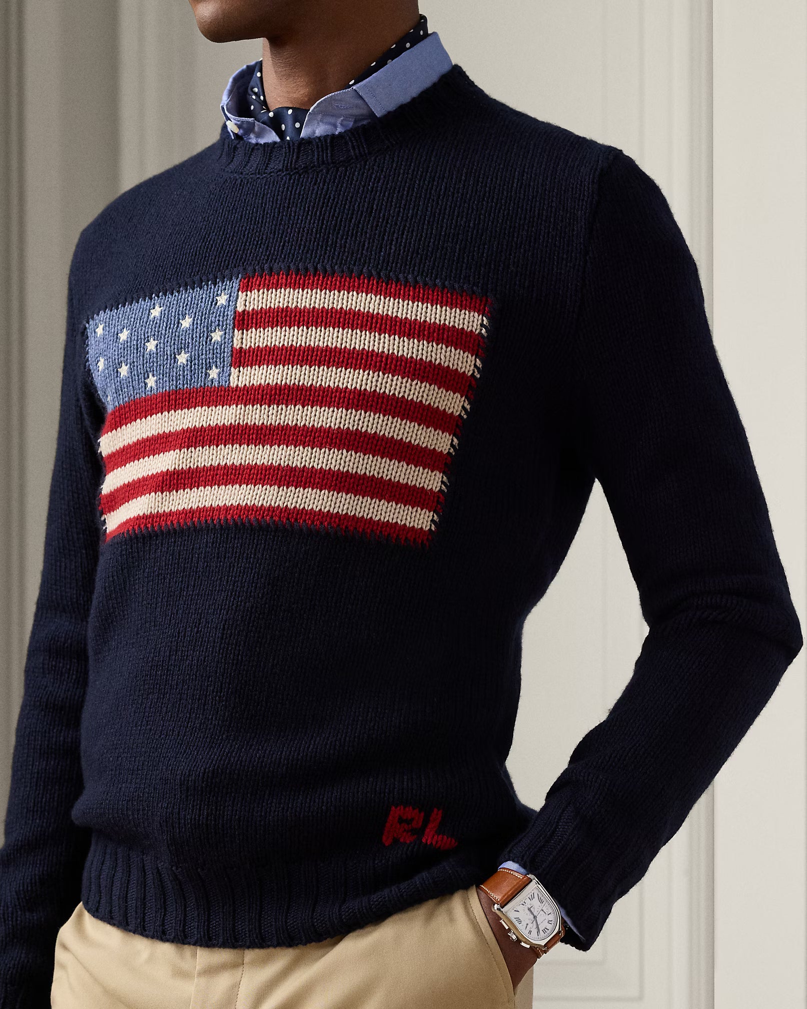 Flag Cashmere Crewneck Sweater — 100% Cashmere, Custom Fit & Personalized Embroidery