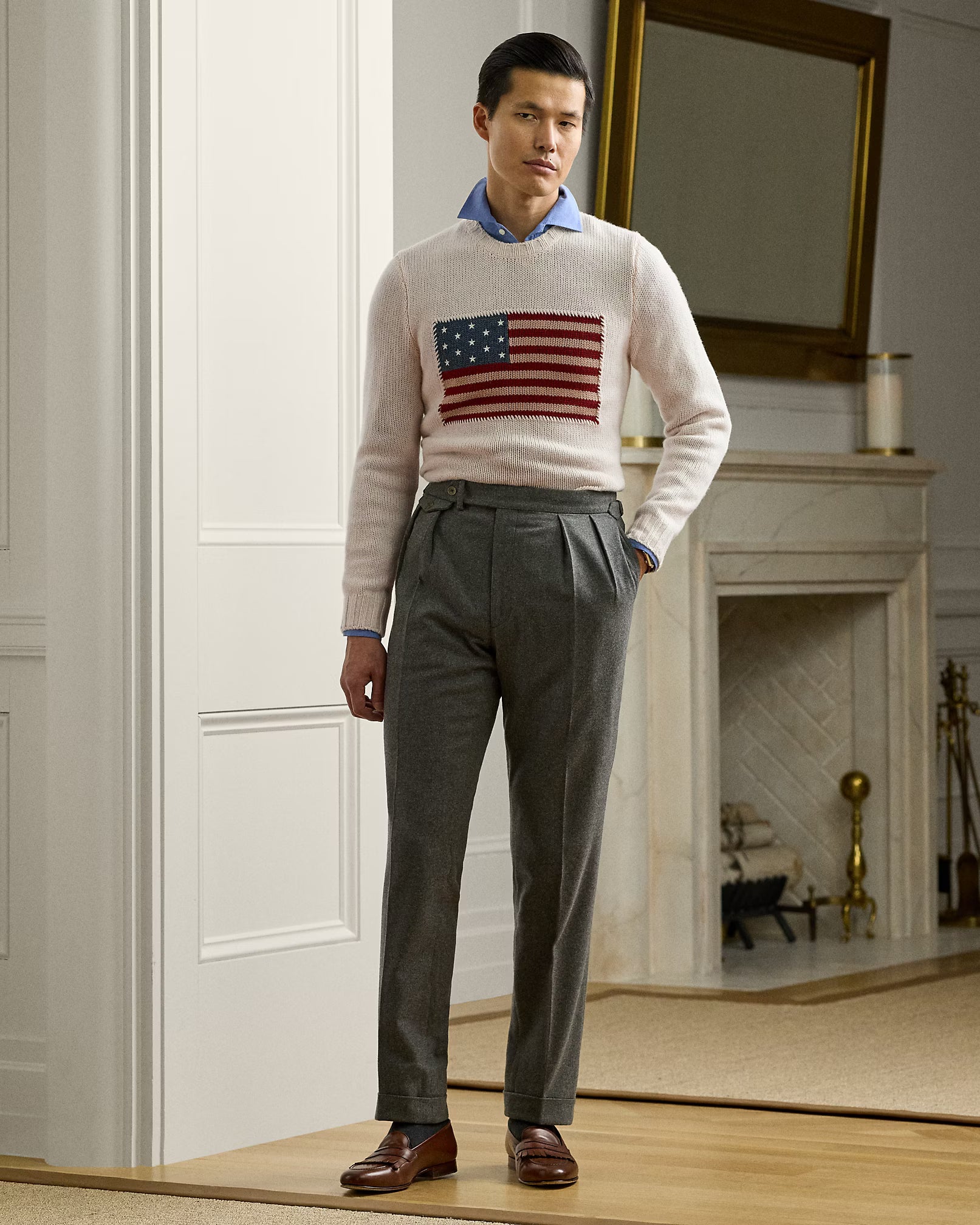 Flag Cashmere Crewneck Sweater — 100% Cashmere, Custom Fit & Personalized Embroidery