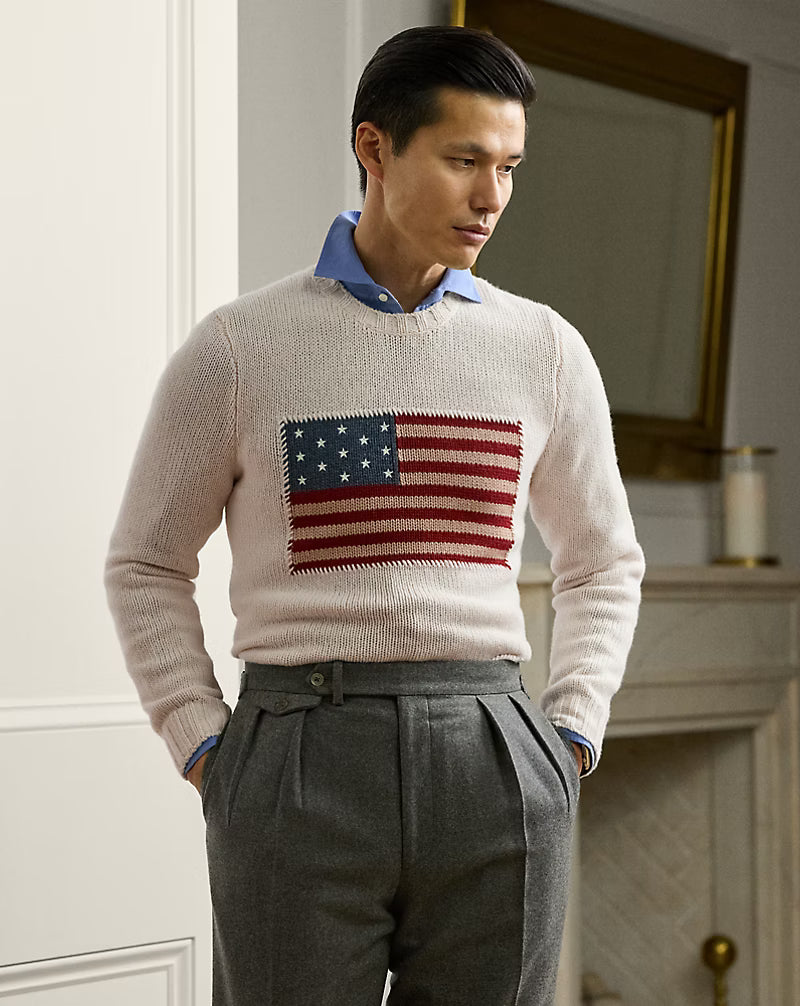 Flag Cashmere Crewneck Sweater — 100% Cashmere, Custom Fit & Personalized Embroidery