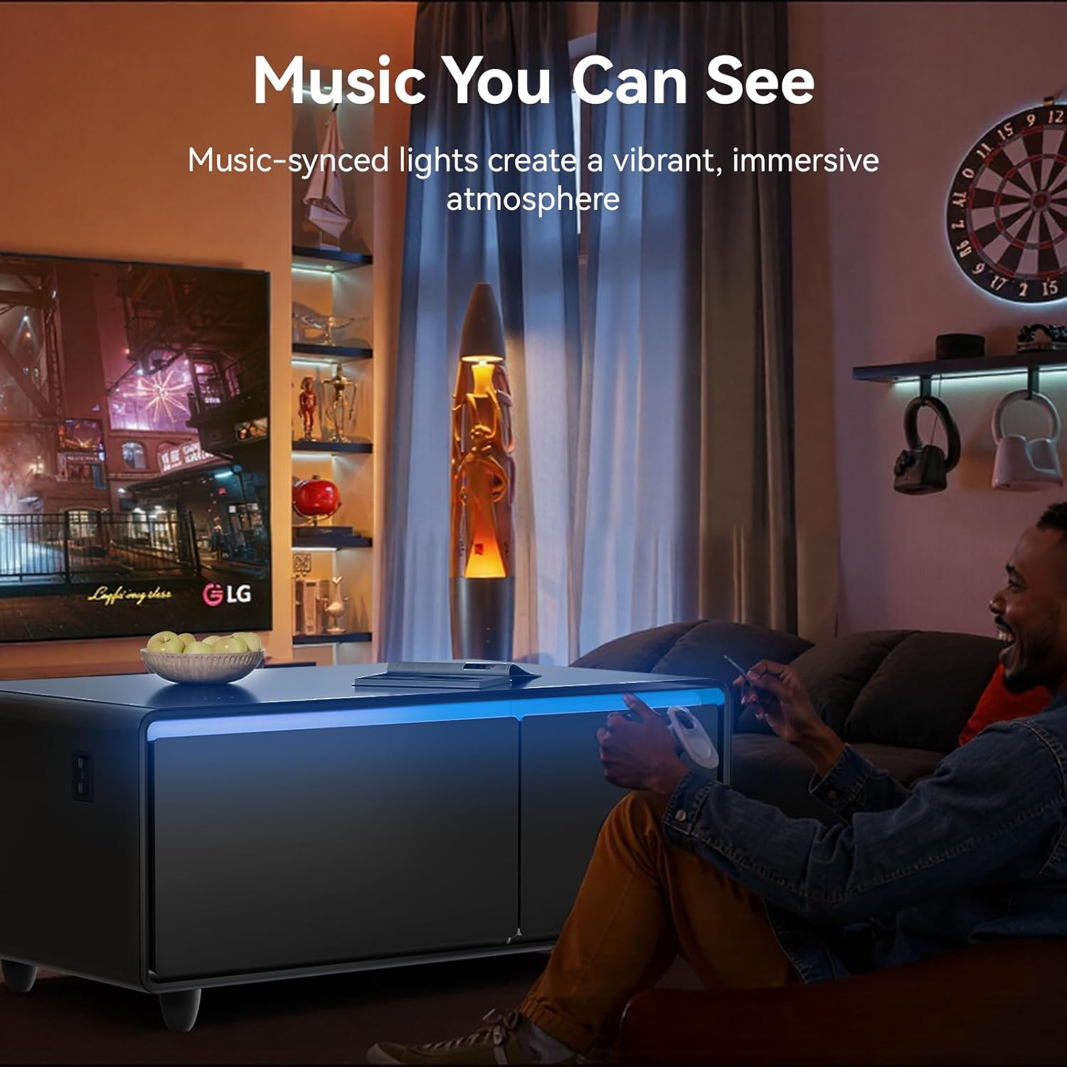 smart coffee table with built in fridge & wireless charging