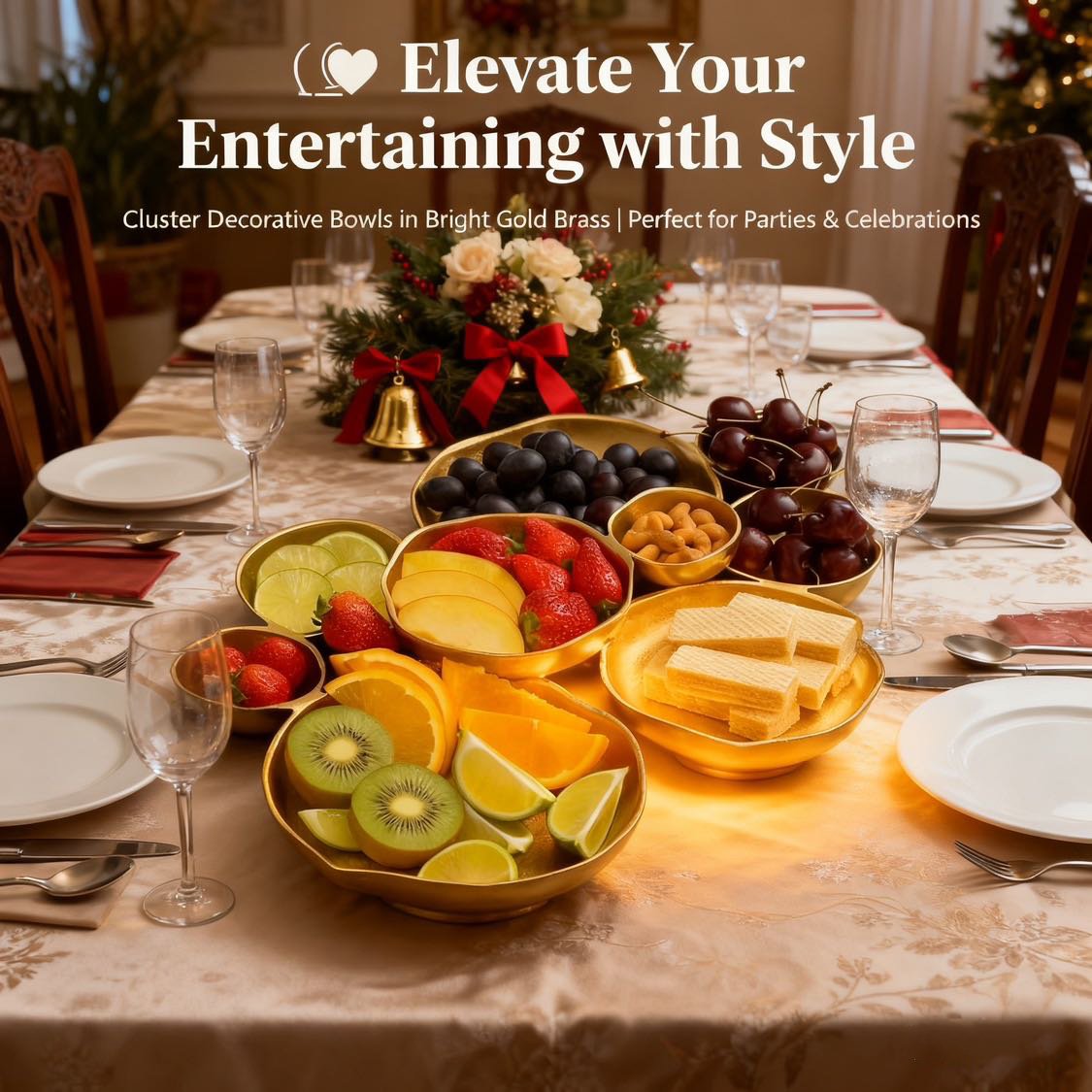 🍽️ Cluster Decorative Bowls – Bright Gold Iron Appetizer Serving Tray - Image 2