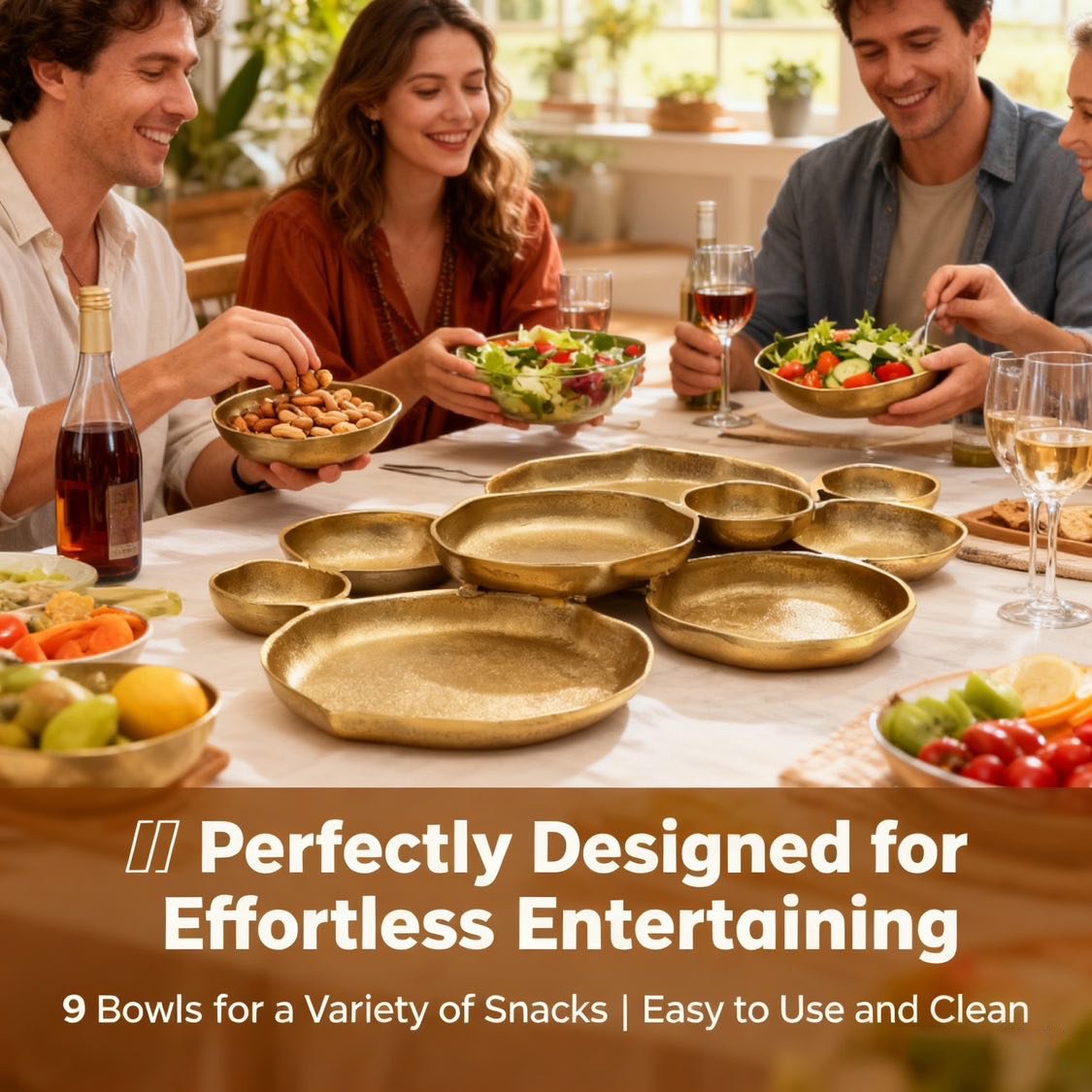 🍽️ Cluster Decorative Bowls – Bright Gold Iron Appetizer Serving Tray - Image 3