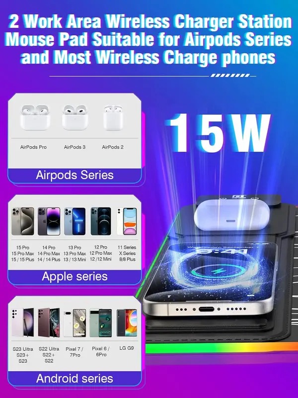 ✨led gaming mouse pad with magnetic wireless charging