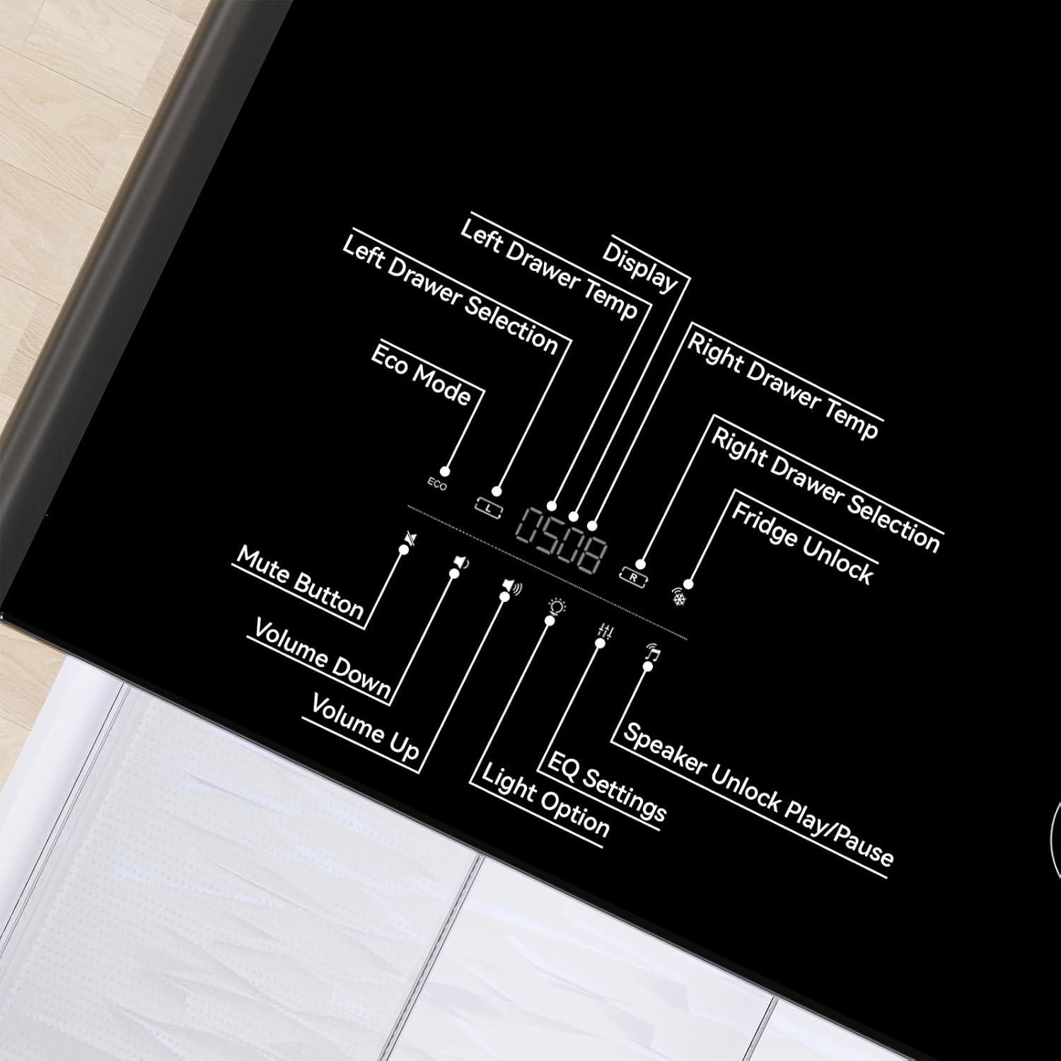 smart coffee table with built in fridge & wireless charging