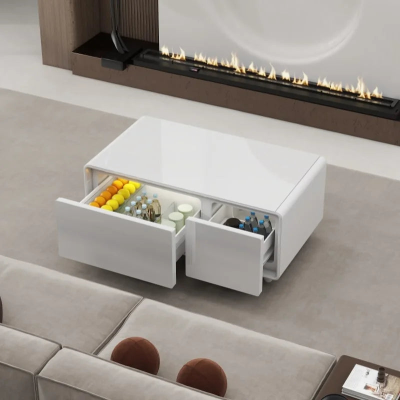 smart coffee table with built in fridge & wireless charging