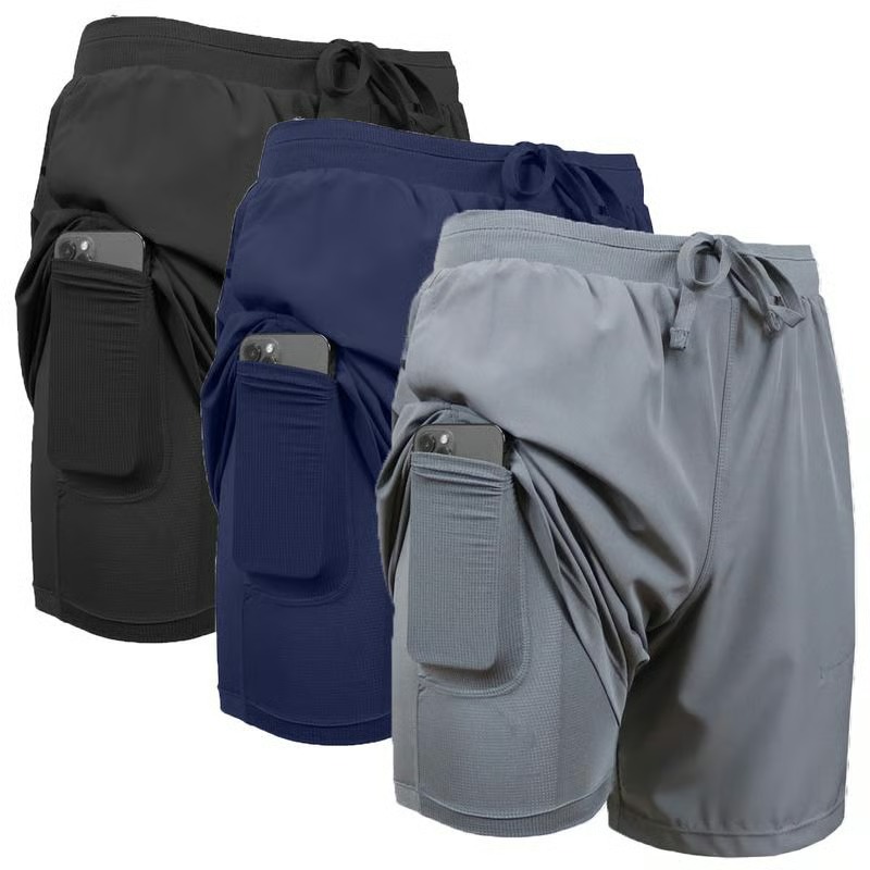 3-Pack Men's 2 in 1 Stretch Active Quick Dry Gym Running Shorts With Liner - Image 9